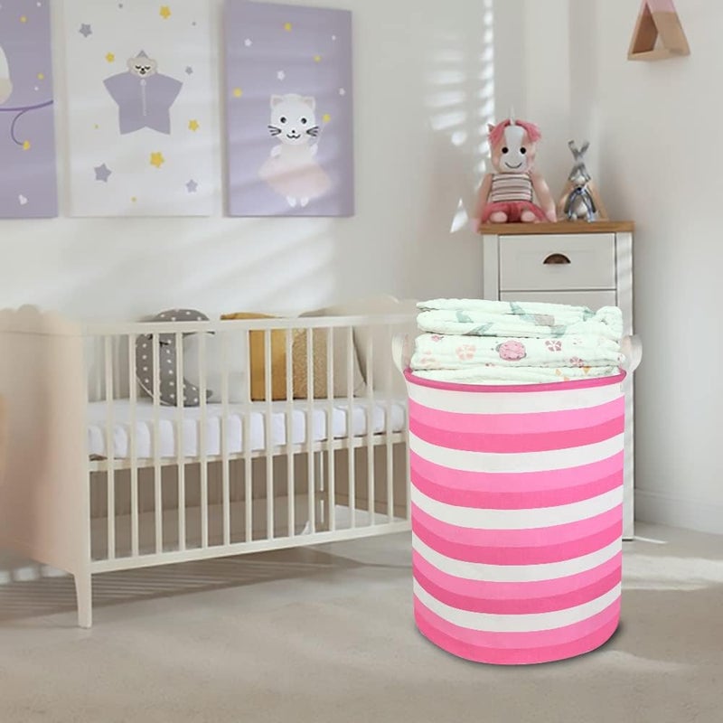 CLOCOR Pink Laundry Basket,Baby Girl Clothes Hamper for Nursery,Collapsible Toy Storage Bin with Handles, Room Decor,Waterproof Storage Basket(Pink Hamper) - Image 2